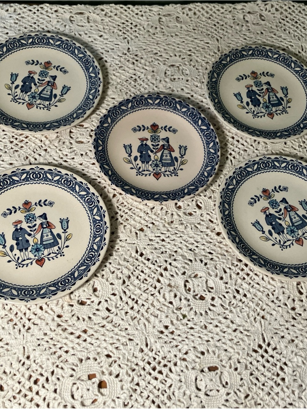 5 Johnson Brothers Old Granite Hearts & Flowers 6 3/8" Bread Plates